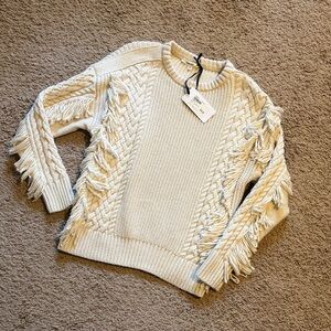 NWT Evereve Thais Fringe Oat-Heather Pullover Sweater by Splendid XS